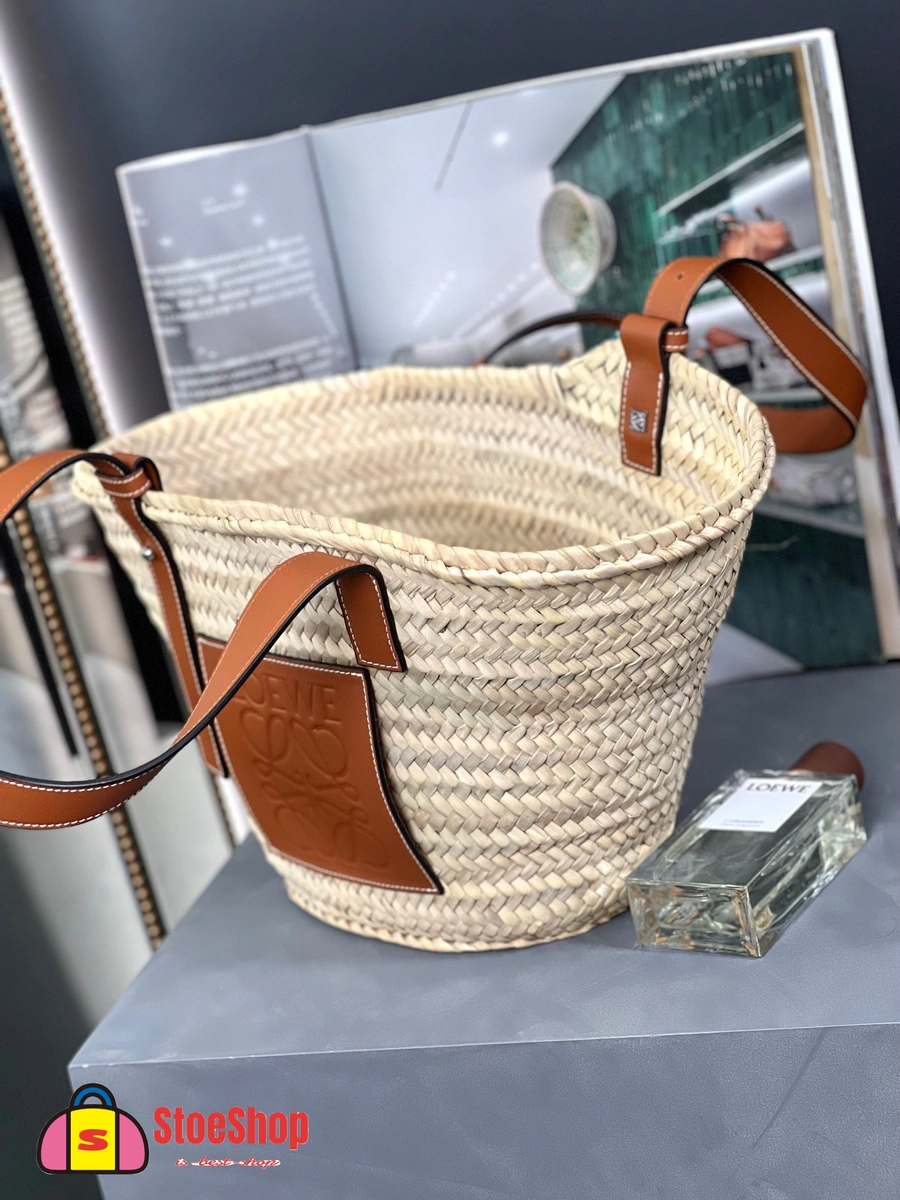 Loewe-羅意威 Basket 系列 自然色 / 棕褐色中號棕櫚葉牛皮革編織袋 6 Loewe-羅意威 Basket 系列 自然色 / 棕褐色中號棕櫚葉牛皮革編織袋