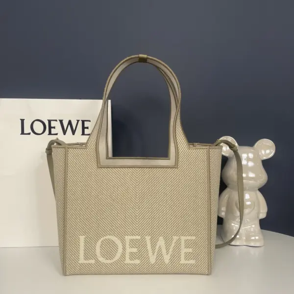 Loewe-羅意威 亞麻原色小號提花帆布 Font Tote 購物袋