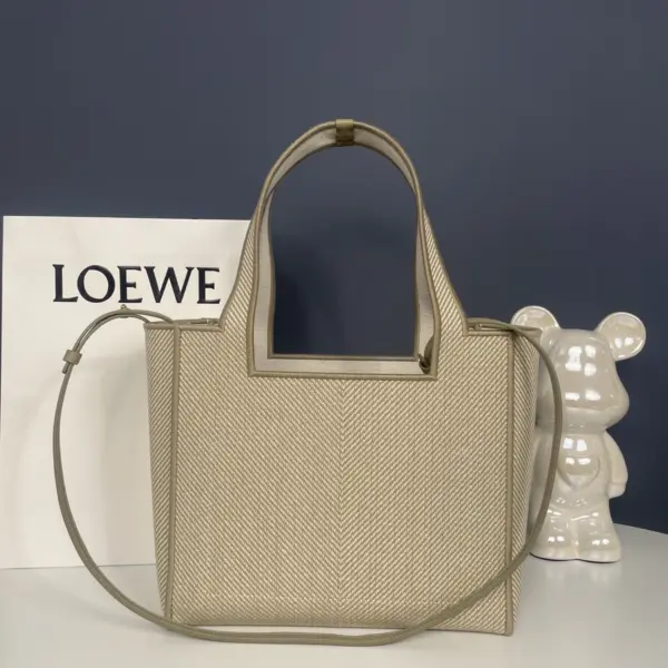 Loewe-羅意威 亞麻原色小號提花帆布 Font Tote 購物袋
