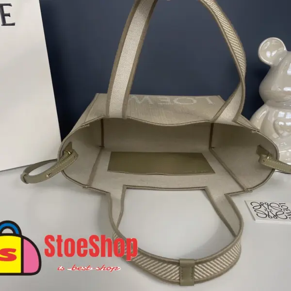 Loewe-羅意威 亞麻原色小號提花帆布 Font Tote 購物袋