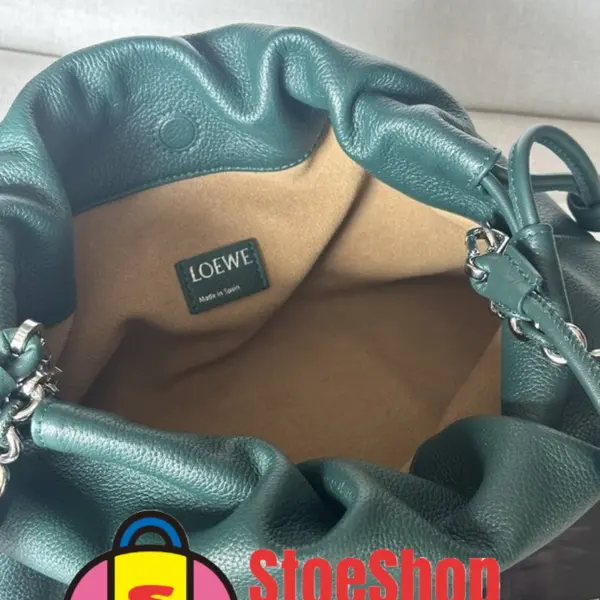 Loewe-羅意威 常青色大號鹿皮革 Flamenco Purse 肩背包
