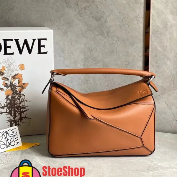 Loewe-羅意威 棕褐色迷你經典牛皮革 Puzzle 肩背包