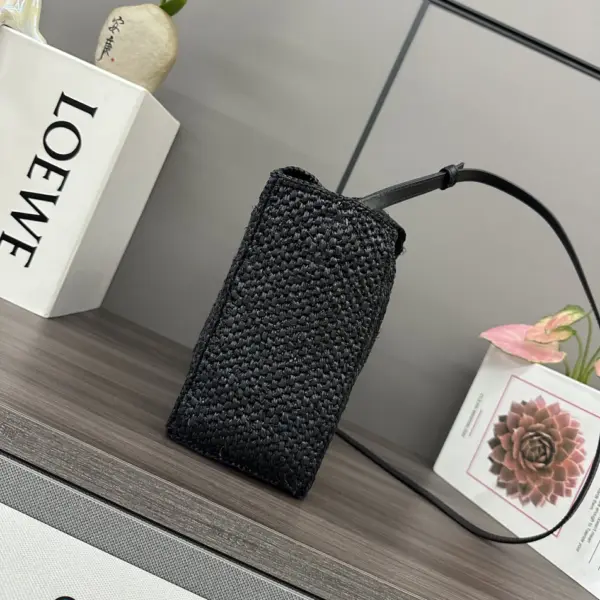 Loewe-羅意威 黑色迷你拉菲草 Font Tote 斜挎包