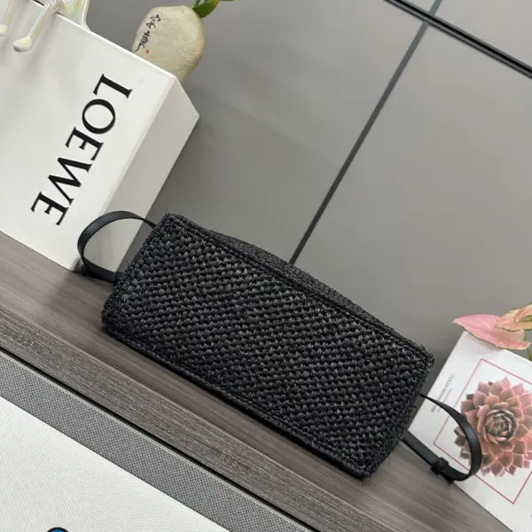 Loewe-羅意威 黑色迷你拉菲草 Font Tote 斜挎包