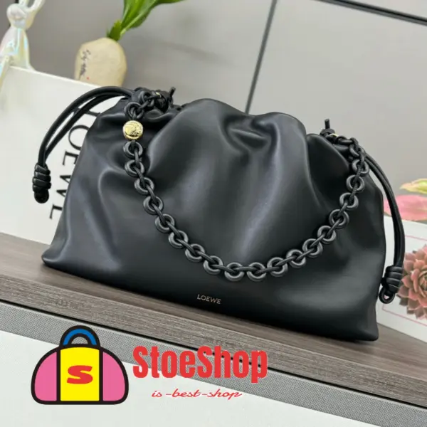 Loewe-羅意威 Flamenco Purse 系列 黑色大號柔軟納帕羊皮革肩背包
