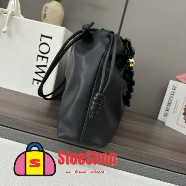 Loewe-羅意威 Flamenco Purse 系列 黑色大號柔軟納帕羊皮革肩背包