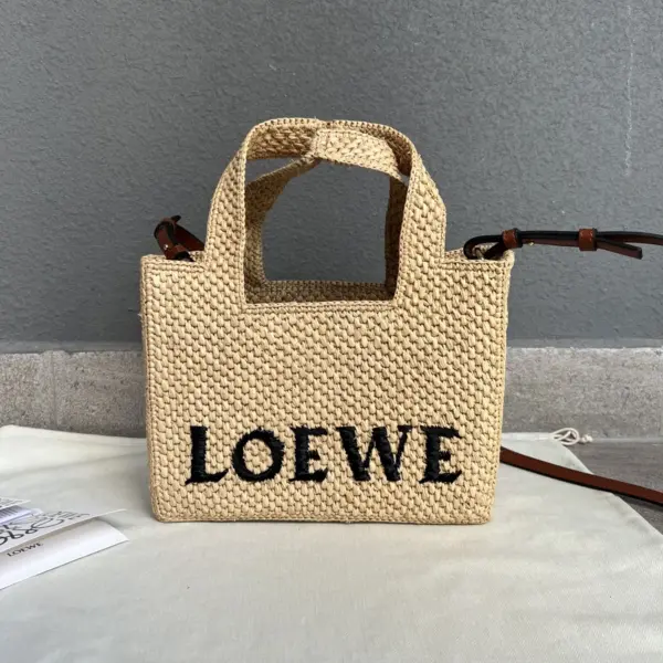 Loewe-羅意威 Font Tote 系列 自然色迷你拉菲草斜挎包