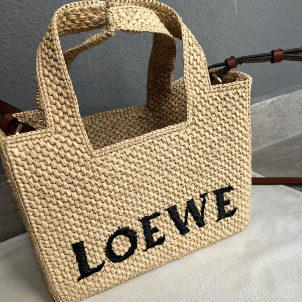 Loewe-羅意威 Font Tote 系列 自然色迷你拉菲草斜挎包