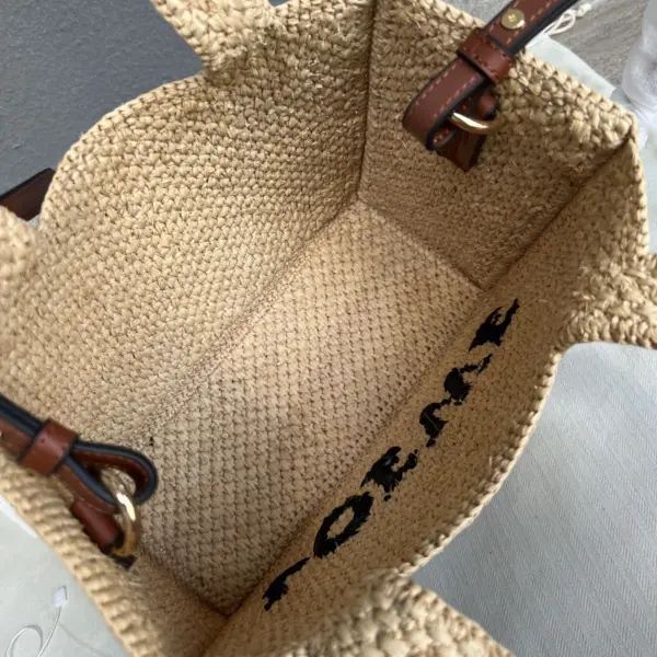 Loewe-羅意威 Font Tote 系列 自然色迷你拉菲草斜挎包