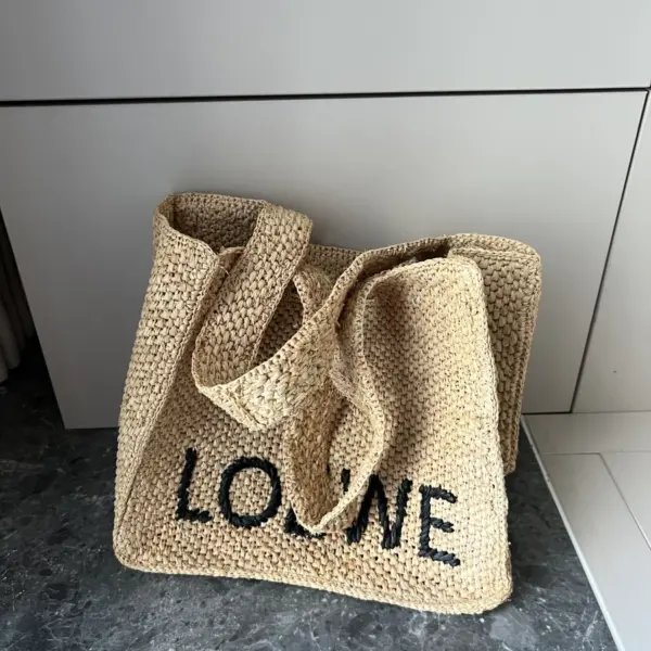 Loewe-羅意威 自然色小號酒椰纖維 Font Tote 斜挎包