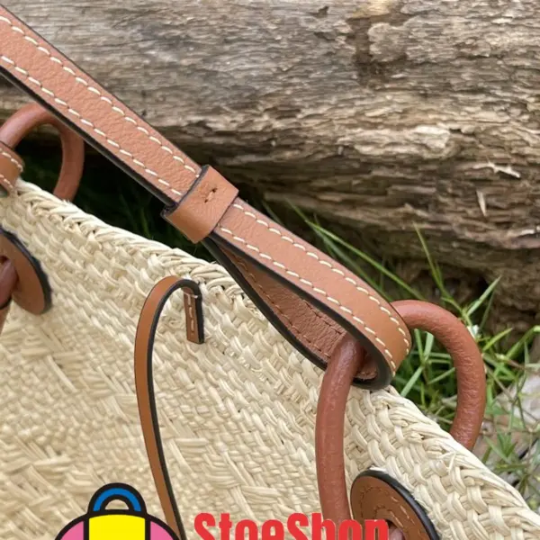 Loewe-羅意威 Anagram 系列 自然色 / 棕褐色大號伊拉卡棕櫚牛皮革肩背包
