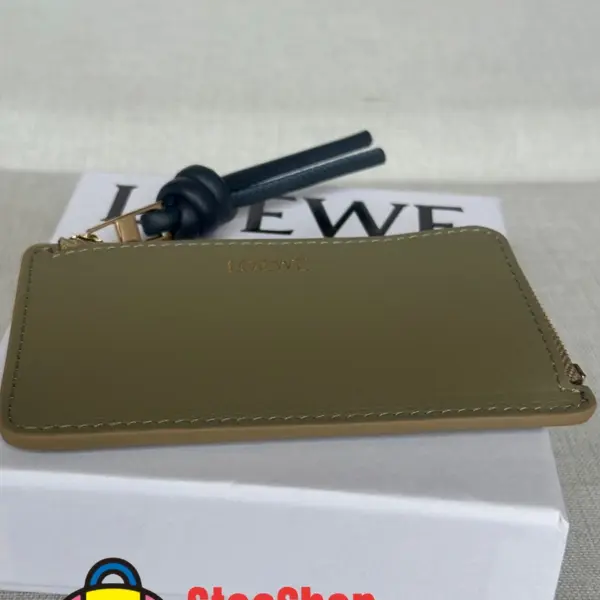 Loewe-羅意威 桉樹綠 / 深海軍藍亮面納帕牛皮革繩結硬幣卡包