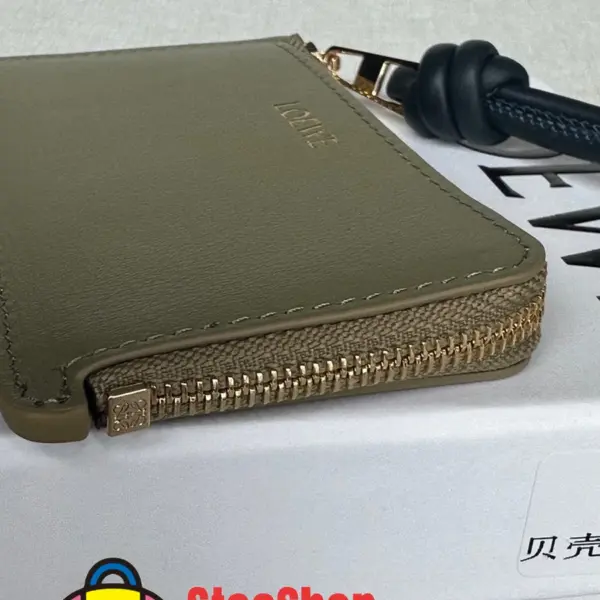 Loewe-羅意威 桉樹綠 / 深海軍藍亮面納帕牛皮革繩結硬幣卡包