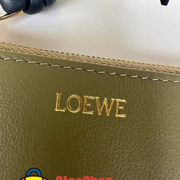 Loewe-羅意威 桉樹綠 / 深海軍藍亮面納帕牛皮革繩結硬幣卡包