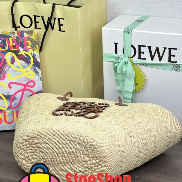 Loewe-羅意威 Anagram 系列 自然色 / 棕褐色中號伊拉卡棕櫚牛皮革肩背包