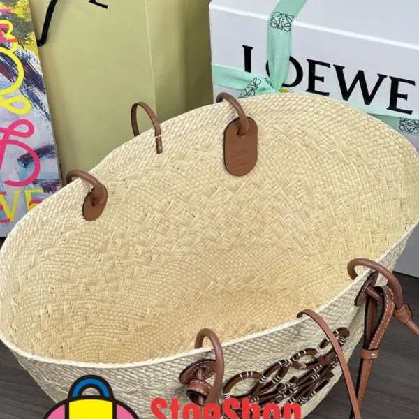 Loewe-羅意威 Anagram 系列 自然色 / 棕褐色中號伊拉卡棕櫚牛皮革肩背包