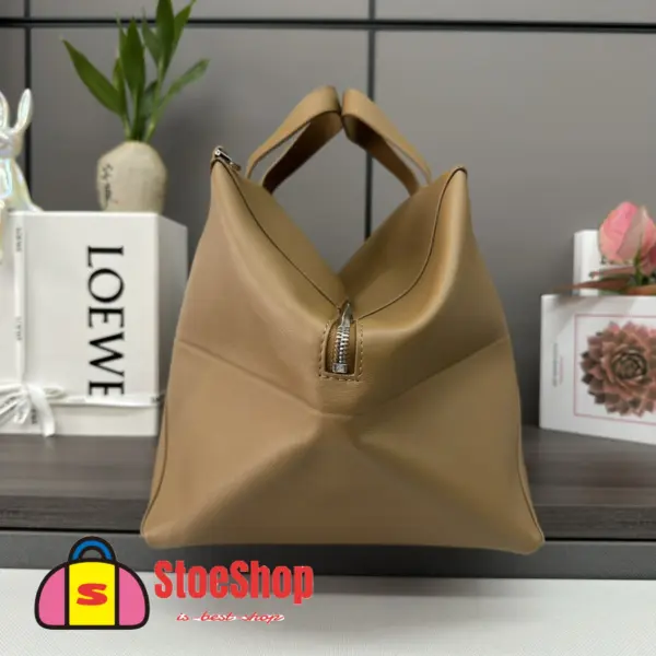 Loewe-羅意威 橡木棕特大號亮面牛皮革 Puzzle Fold 購物袋