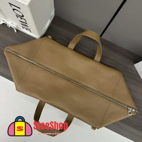 Loewe-羅意威 橡木棕特大號亮面牛皮革 Puzzle Fold 購物袋