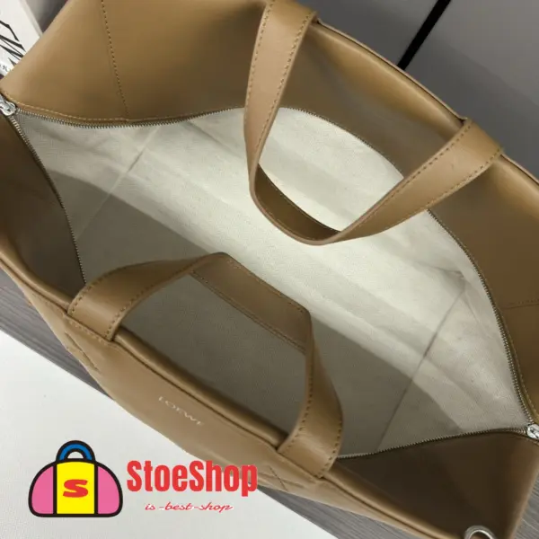 Loewe-羅意威 橡木棕特大號亮面牛皮革 Puzzle Fold 購物袋