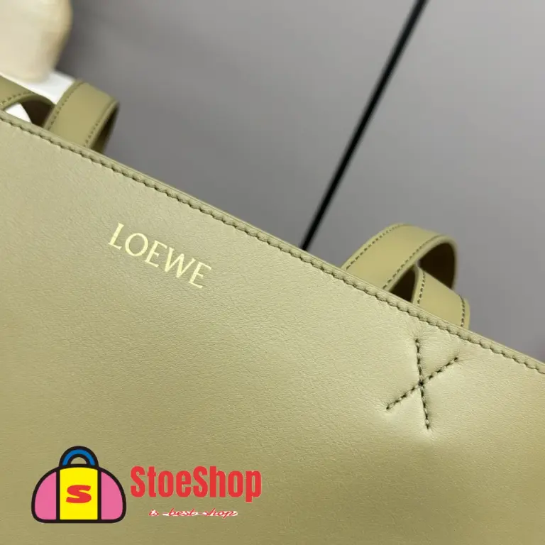 Loewe-羅意威 橄欖綠超大號亮面牛皮革 Puzzle Fold 購物袋