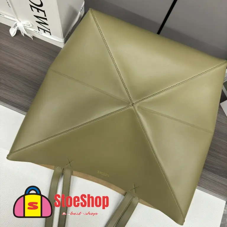 Loewe-羅意威 橄欖綠超大號亮面牛皮革 Puzzle Fold 購物袋