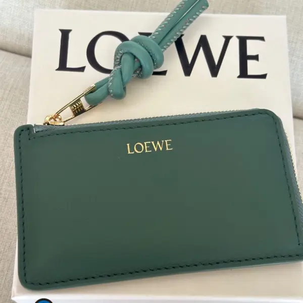 Loewe-羅意威 香根草 / 水色亮面納帕牛皮革繩結硬幣卡包