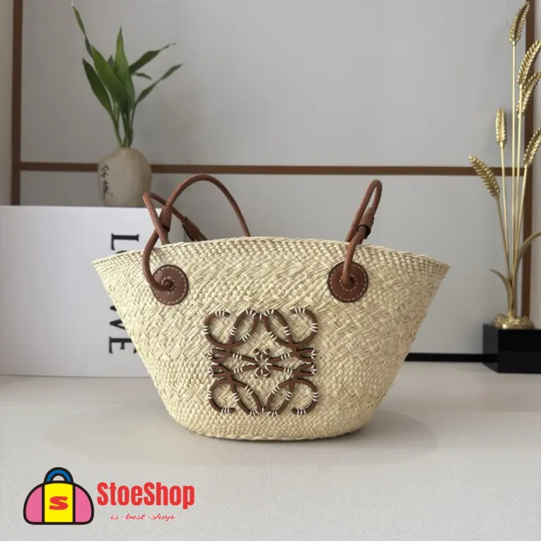 Loewe-羅意威 自然色 / 棕褐色小號伊拉卡棕櫚 Anagram Basket 肩背包