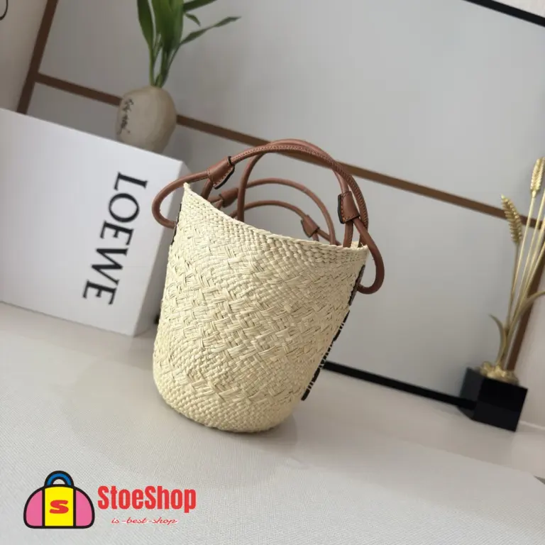 Loewe-羅意威 自然色 / 棕褐色小號伊拉卡棕櫚 Anagram Basket 肩背包