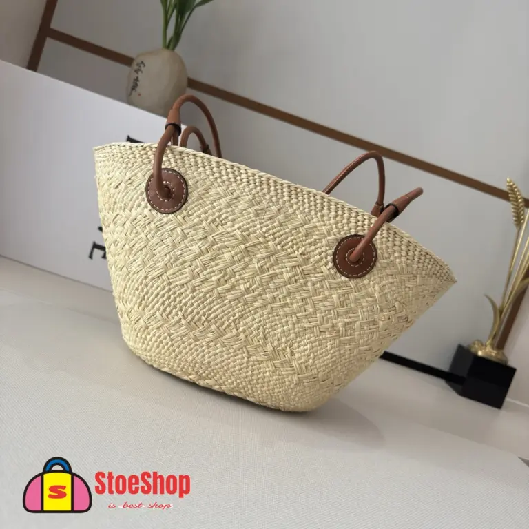 Loewe-羅意威 自然色 / 棕褐色小號伊拉卡棕櫚 Anagram Basket 肩背包