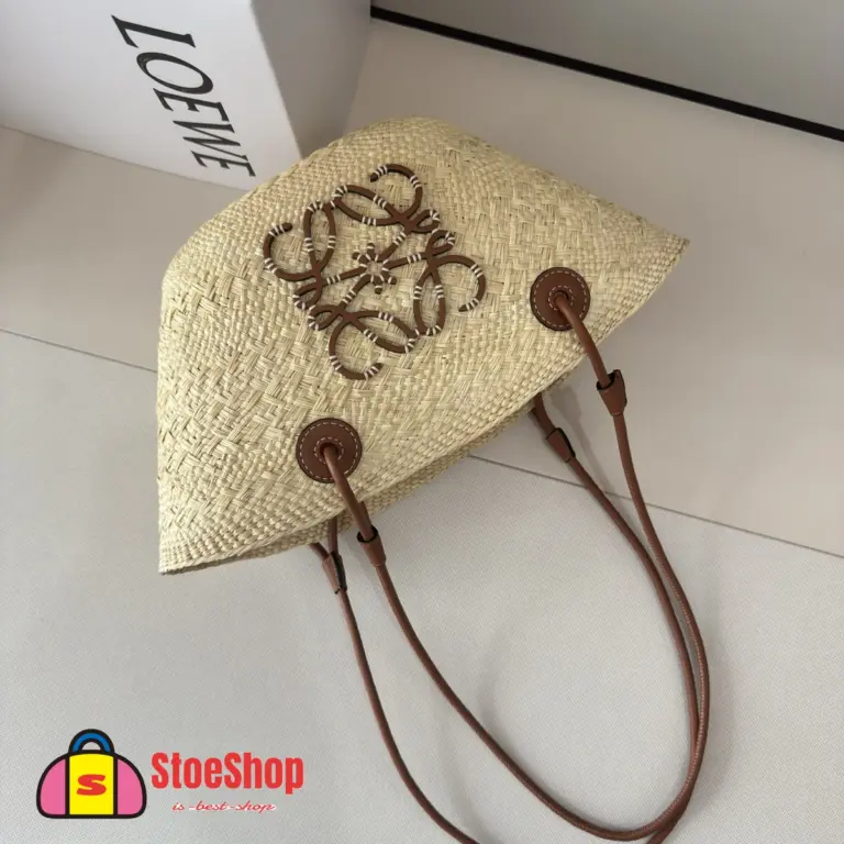 Loewe-羅意威 自然色 / 棕褐色小號伊拉卡棕櫚 Anagram Basket 肩背包
