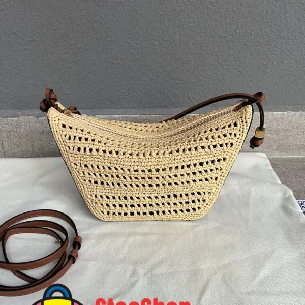 Loewe-羅意威 迷你棕褐色 / 自然沙拉菲草牛皮革 Hammock Hobo 肩背包 11 Loewe-羅意威 迷你棕褐色 / 自然沙拉菲草牛皮革 Hammock Hobo 肩背包