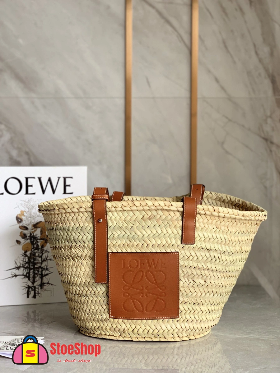 Loewe-羅意威 Basket 系列 自然色 / 棕褐色大號棕櫚葉牛皮革編織袋 2 Loewe-羅意威 Basket 系列 自然色 / 棕褐色大號棕櫚葉牛皮革編織袋