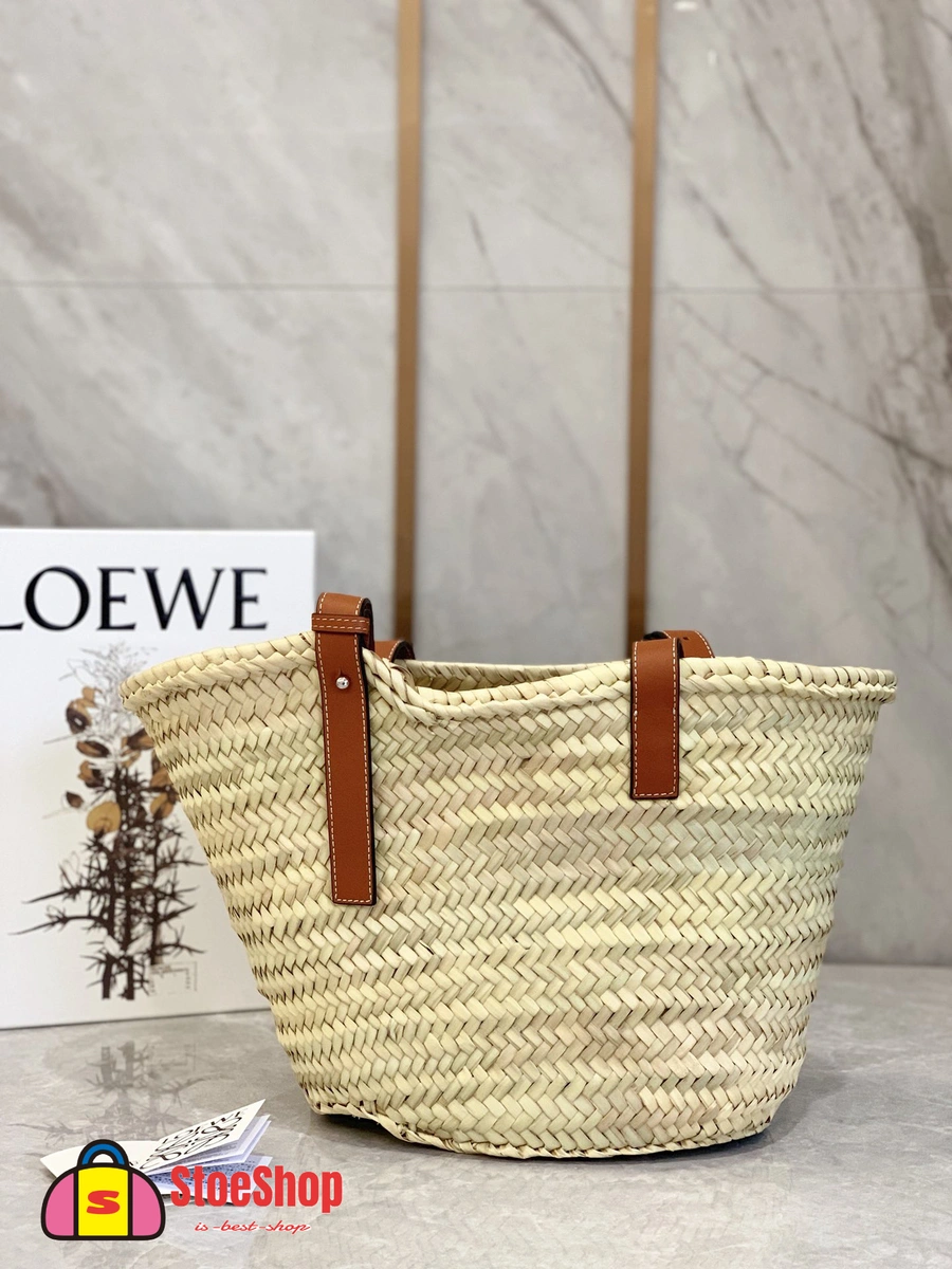 Loewe-羅意威 Basket 系列 自然色 / 棕褐色大號棕櫚葉牛皮革編織袋 3 Loewe-羅意威 Basket 系列 自然色 / 棕褐色大號棕櫚葉牛皮革編織袋