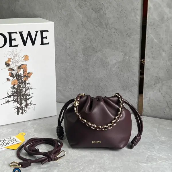 Loewe-羅意威 深酒紅迷你柔軟納帕羊皮革 Flamenco Purse 肩背包