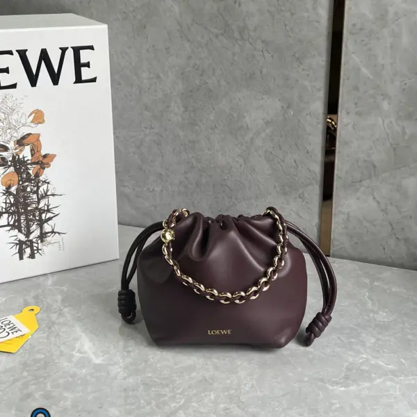 Loewe-羅意威 深酒紅迷你柔軟納帕羊皮革 Flamenco Purse 肩背包