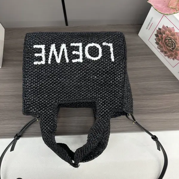 Loewe-羅意威 黑色中號酒椰纖維 Font Tote 斜挎包