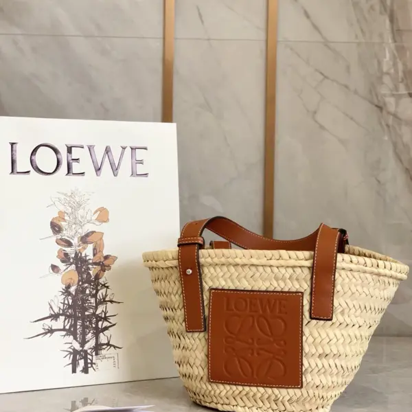 Loewe-羅意威 自然色 / 棕褐色小號棕櫚葉 Basket 編織袋