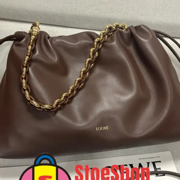 Loewe-羅意威 Flamenco Purse 系列 布朗尼深棕大號柔軟納帕羊皮革手拿包