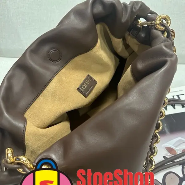 Loewe-羅意威 Flamenco Purse 系列 布朗尼深棕大號柔軟納帕羊皮革手拿包