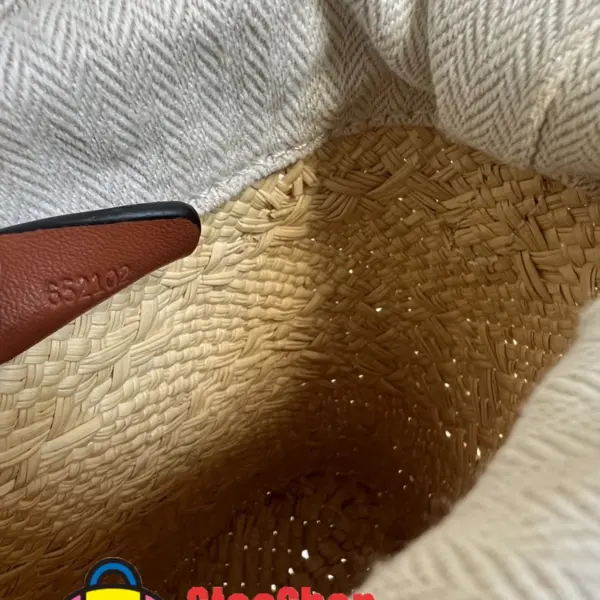Loewe-羅意威 伊拉卡系列 自然色 / 棕褐色棕櫚纖維牛皮革方形手拿包