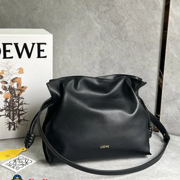 Loewe-羅意威 黑色大號納帕牛皮革 Flamenco 手拿包