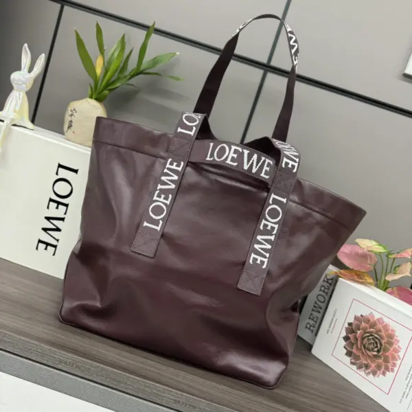 Loewe-羅意威 深酒紅紙紋牛皮革 Fold Shopper 購物袋