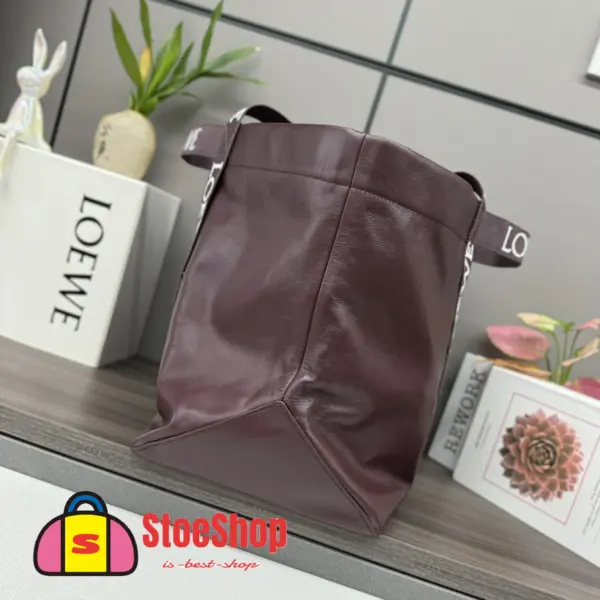 Loewe-羅意威 深酒紅紙紋牛皮革 Fold Shopper 購物袋
