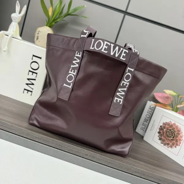 Loewe-羅意威 深酒紅紙紋牛皮革 Fold Shopper 購物袋