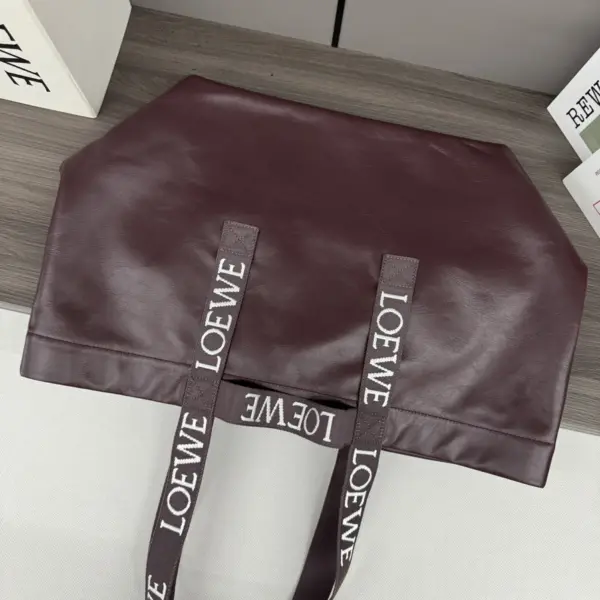 Loewe-羅意威 深酒紅紙紋牛皮革 Fold Shopper 購物袋