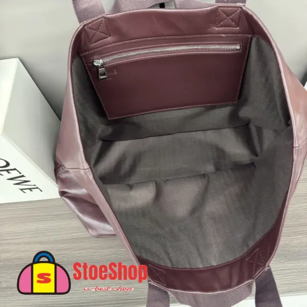 Loewe-羅意威 深酒紅紙紋牛皮革 Fold Shopper 購物袋