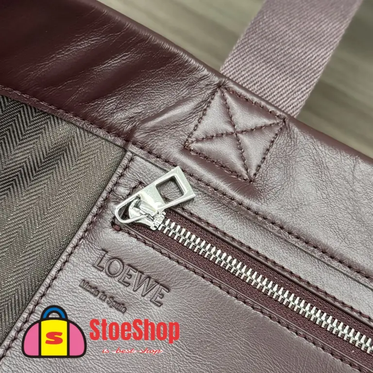 Loewe-羅意威 深酒紅紙紋牛皮革 Fold Shopper 購物袋