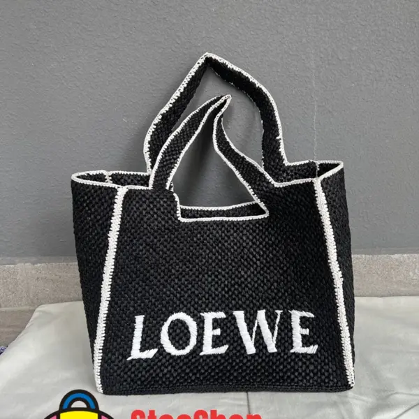 Loewe-羅意威 黑色大號酒椰纖維 Font Tote 斜挎包 10 Loewe-羅意威 黑色大號酒椰纖維 Font Tote 斜挎包