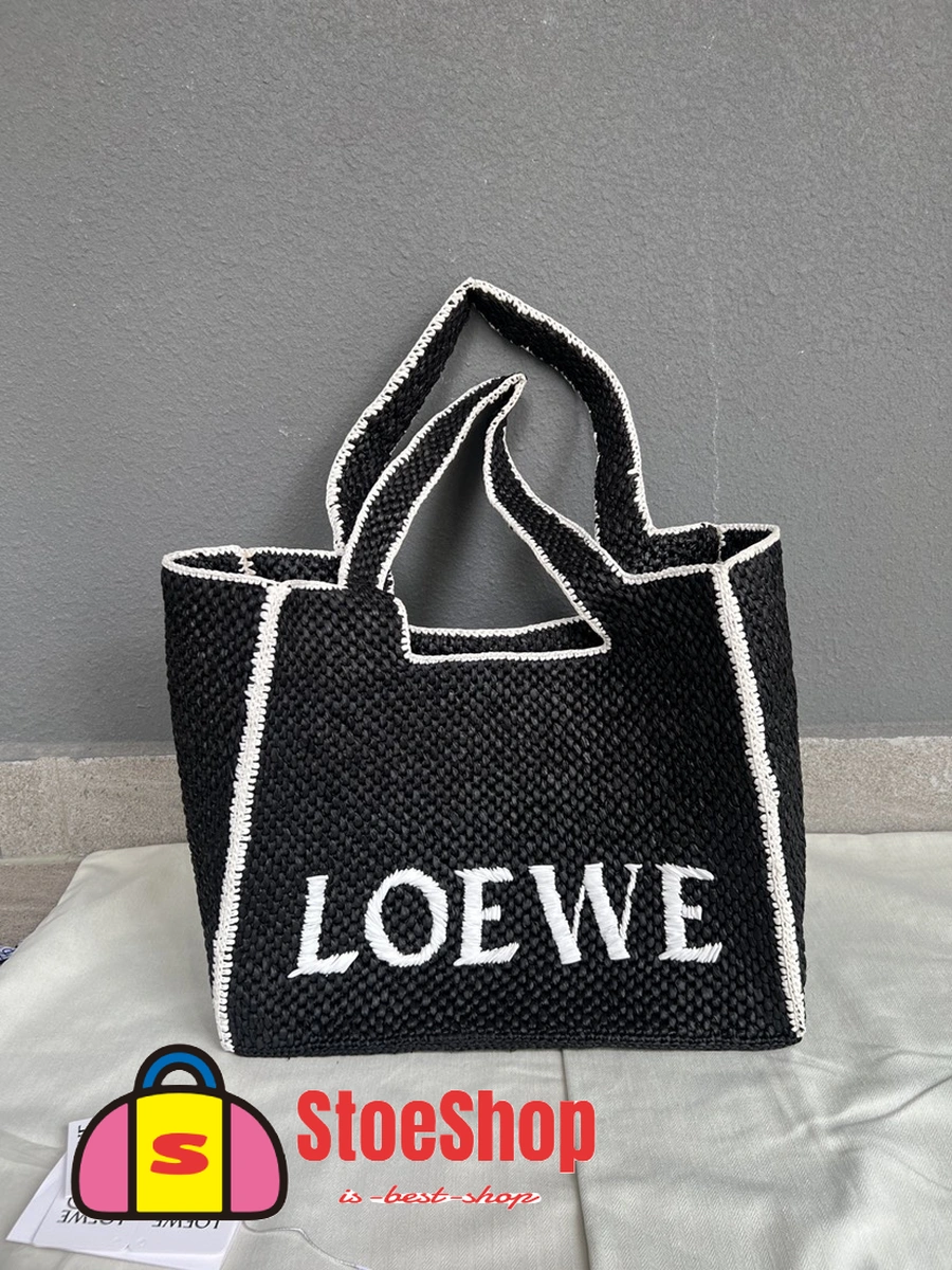Loewe-羅意威 黑色大號酒椰纖維 Font Tote 斜挎包 2 Loewe-羅意威 黑色大號酒椰纖維 Font Tote 斜挎包