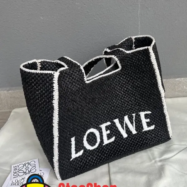 Loewe-羅意威 黑色大號酒椰纖維 Font Tote 斜挎包 11 Loewe-羅意威 黑色大號酒椰纖維 Font Tote 斜挎包